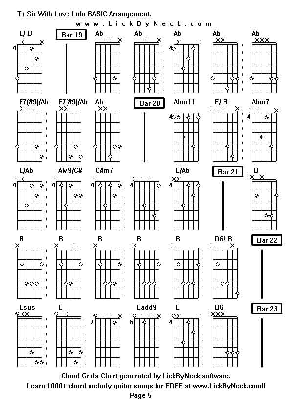 Chord Grids Chart of chord melody fingerstyle guitar song-To Sir With Love-Lulu-BASIC Arrangement,generated by LickByNeck software.